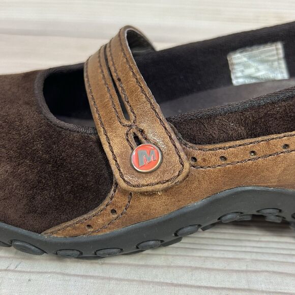 Merrell Plaza Bandeau Shoe Womens 6 Espresso Brown Suede Mary Jane Slip On Wedge - Picture 11 of 14